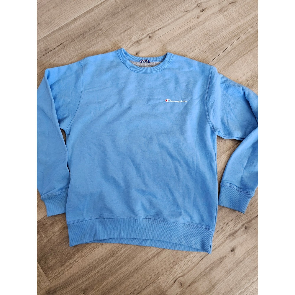 Champion Mens Light Blue Crewneck Sweatshirt Embroidered Logo Size Medium